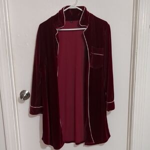 Velvet Burgundy Robe with White Trim